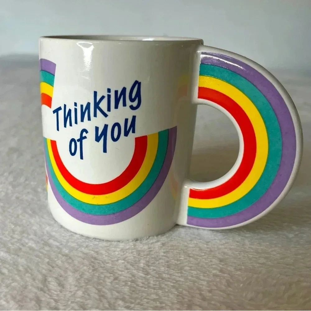 “Thinking of You” A Telaflora Gift 80s Flower Vase Mug Rainbows Greeting Pen Cup